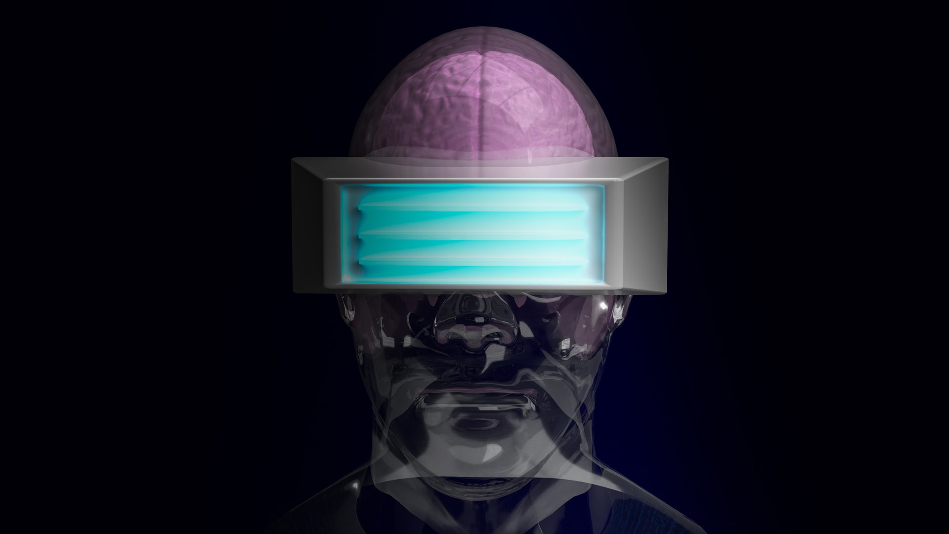 crystal head and headset on tablet for metaverse content 3d rendering