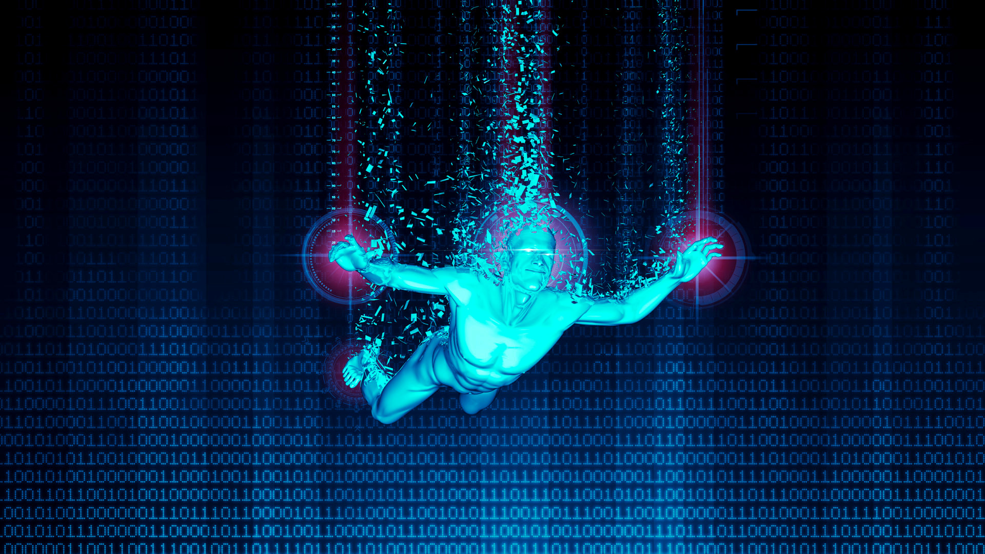 Virtual reality immersion / 3D illustration of man entering virtual reality