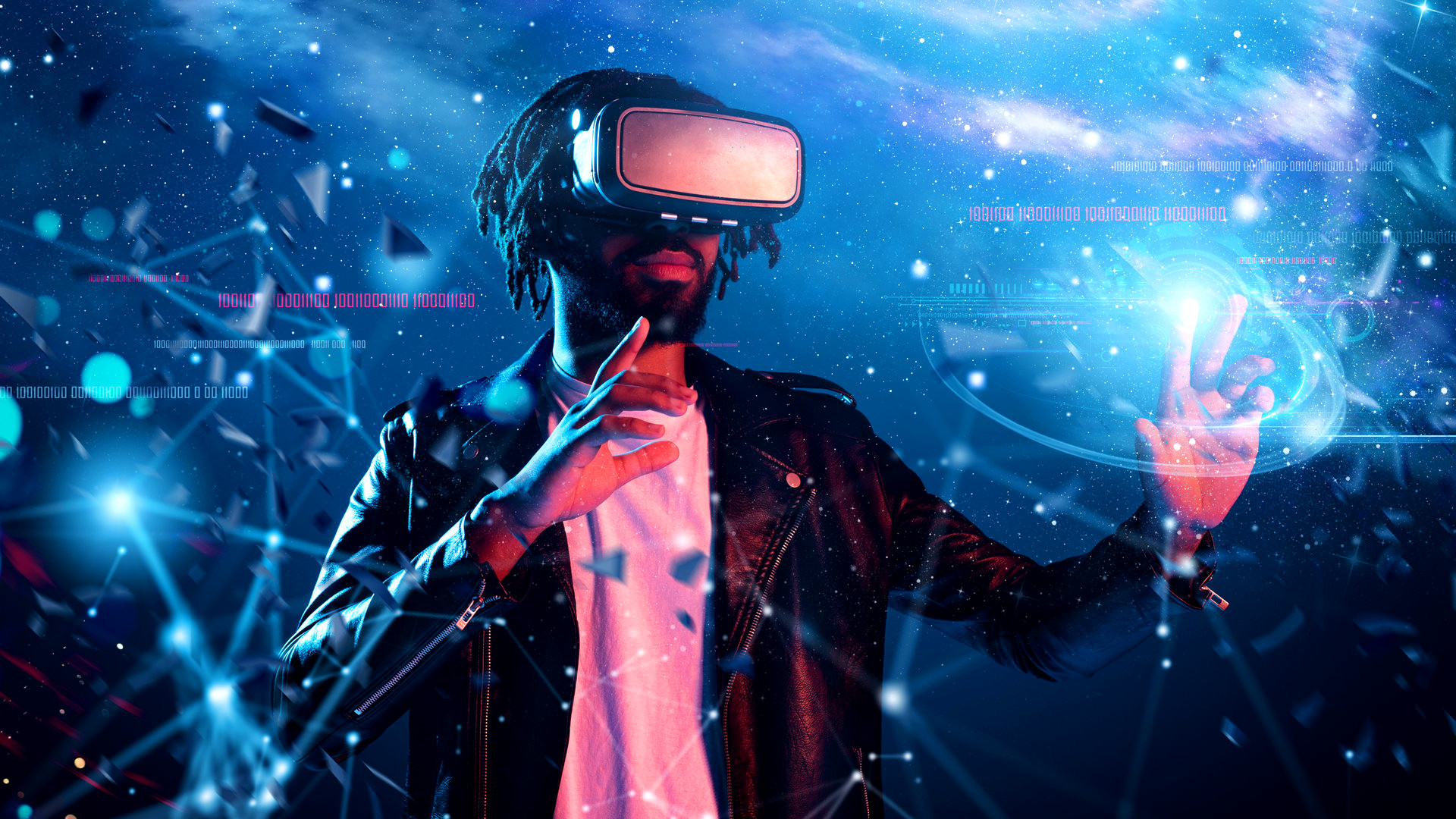 Boy with VR glasses play with a videogame