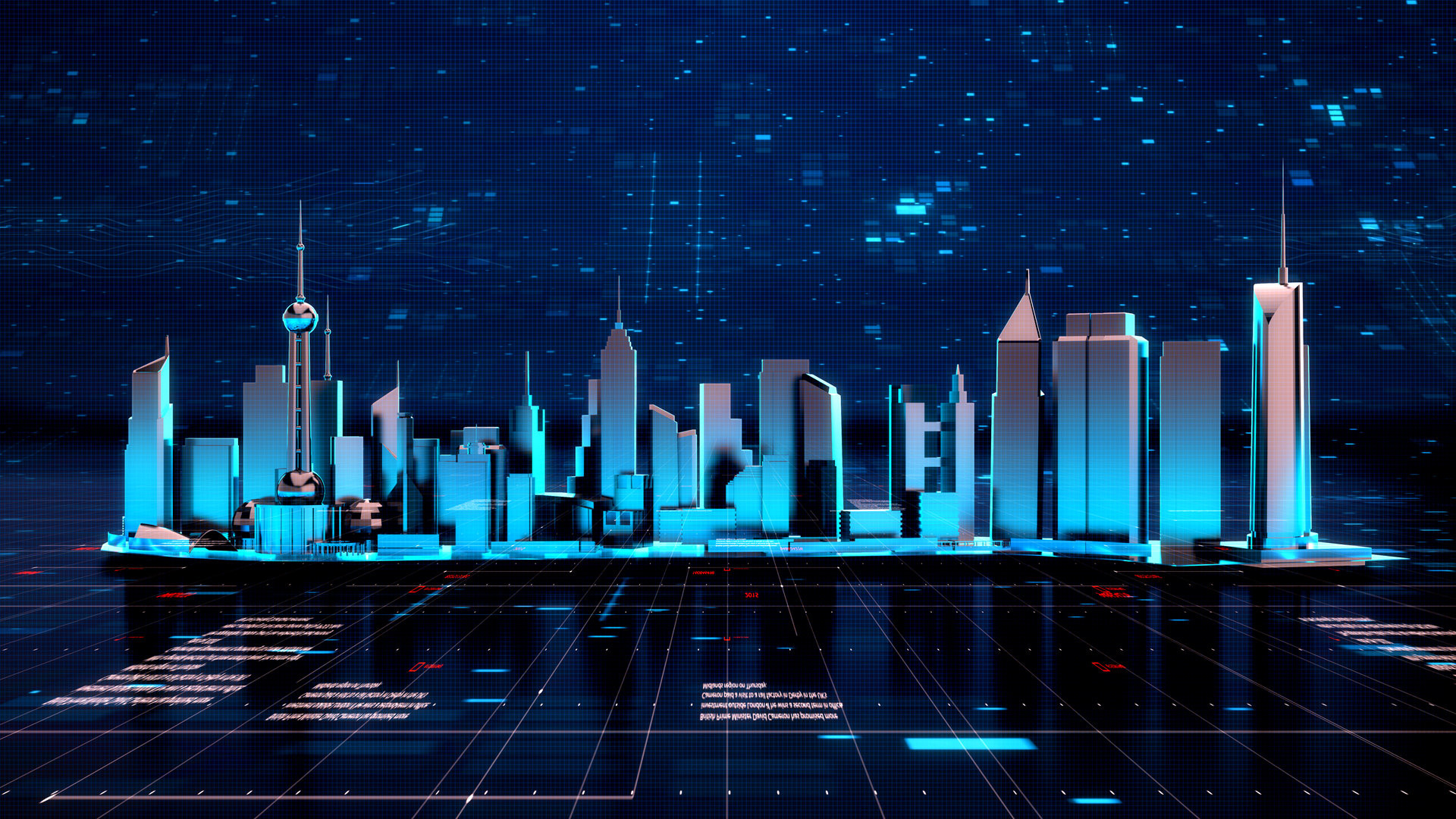 Panorama view of Metaverse, Futuristic city neon light with power energy tron light background. Digital technology Concept Background. Cityscape Futuristic 3D render.