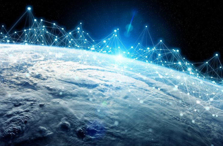 Global datas exchanges and futuristic connections system over the globe 3D rendering elements of this image furnished by NASA