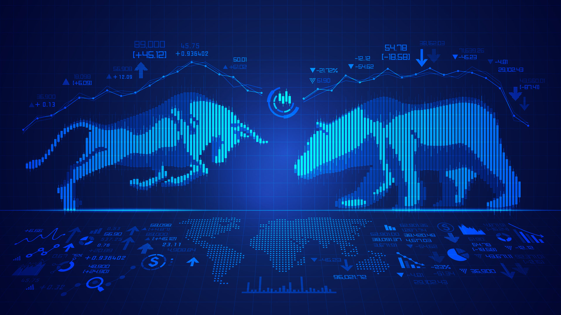 concept of stock market exchange, graphic of bull and bear combined with candlestick