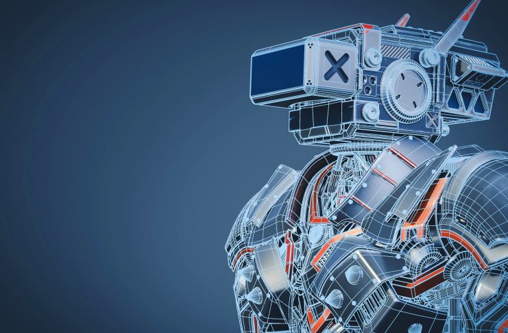 Future robot with metaverse digital cyber world technology.3d rendering