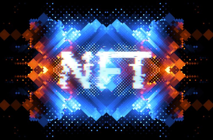 Crypto currency. Abstract effect. Future tech. NFT non-fungible token. Digital cryptoart. Shine grid. Neon flare. Quantum computer. Magic code. Grid HUD lines. Web device. 3d rendering. QR code