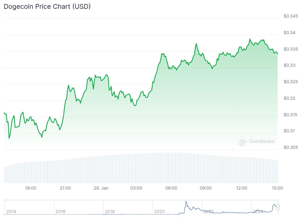 CoinGecko’s 24-hour price chart of Dogecoin, showing an increase of 5.6%